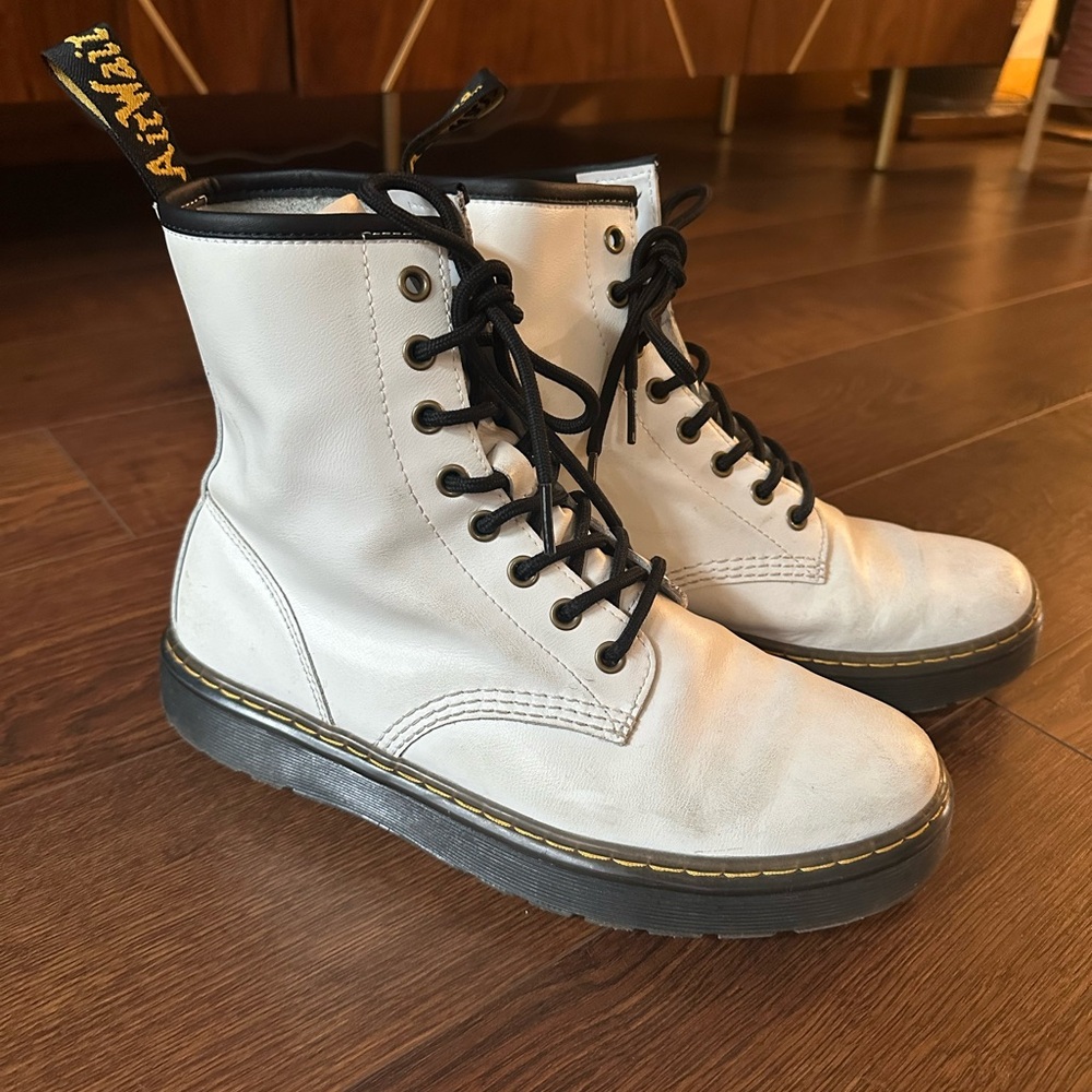 Dr. Martens White Leather Zavala Moto Boots